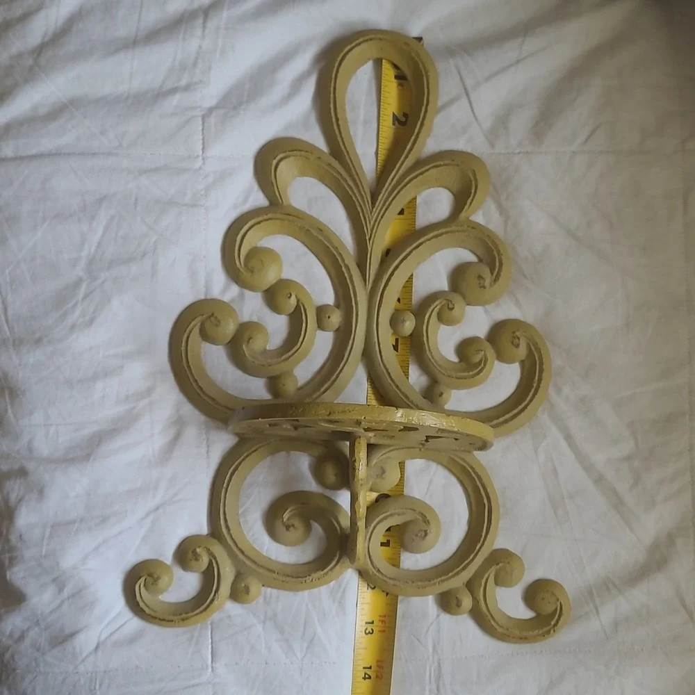 Fleur de Lis Metal Wall Mounted Shelf, French Country Traditional Yellow 14 in
